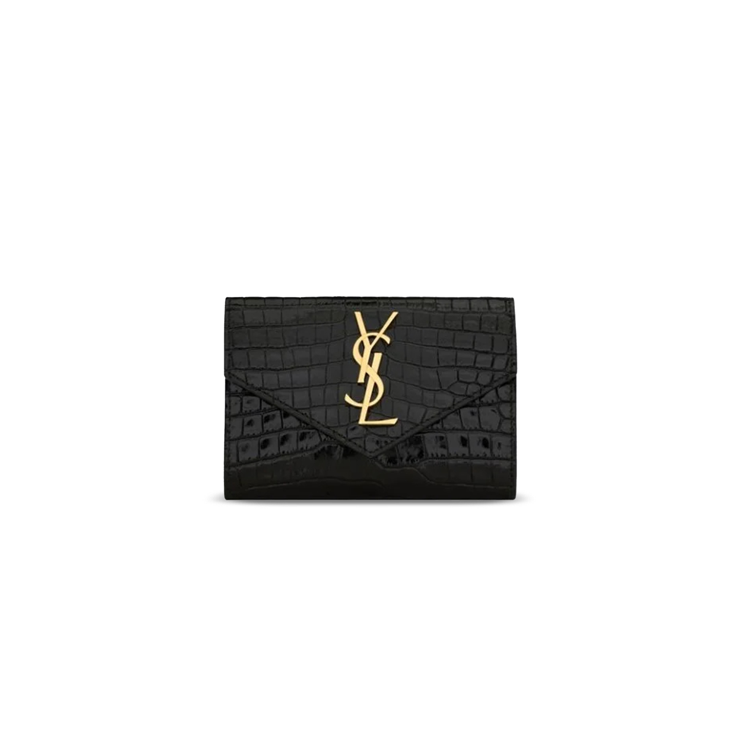 YSL CASSANDRE MATELASSÉ SMALL ENVELOPE WALLET IN CROCODILE-EMBOSSED SHINY LEATHER 414404 (13.5*9.5*3cm)